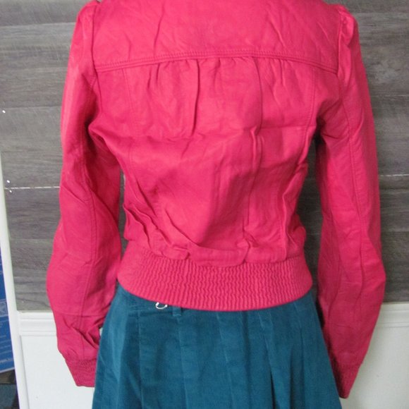 PALOMARES LADIES MAGENTA VEGAN LEATHER BOMBER JACKET - Picture 8 of 14